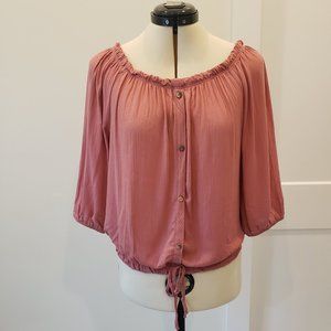 Wild Love Crop Top Puff Sleeve Dusty Rose Size Large